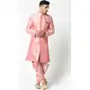 Light Pink Color Dupion Silk Ready Made Plus SIze Men's Indo Western -1907134393