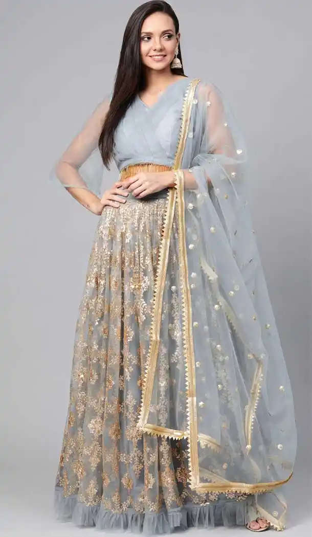 Fancy Grey Color Soft Net Designer Party Wear Women Lehenga Choli -1927134522