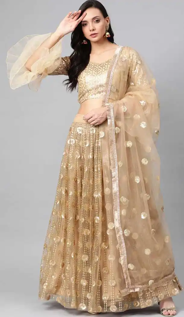 Gold Color Soft Net Designer Party Wear Women Lehenga Choli -1927134523