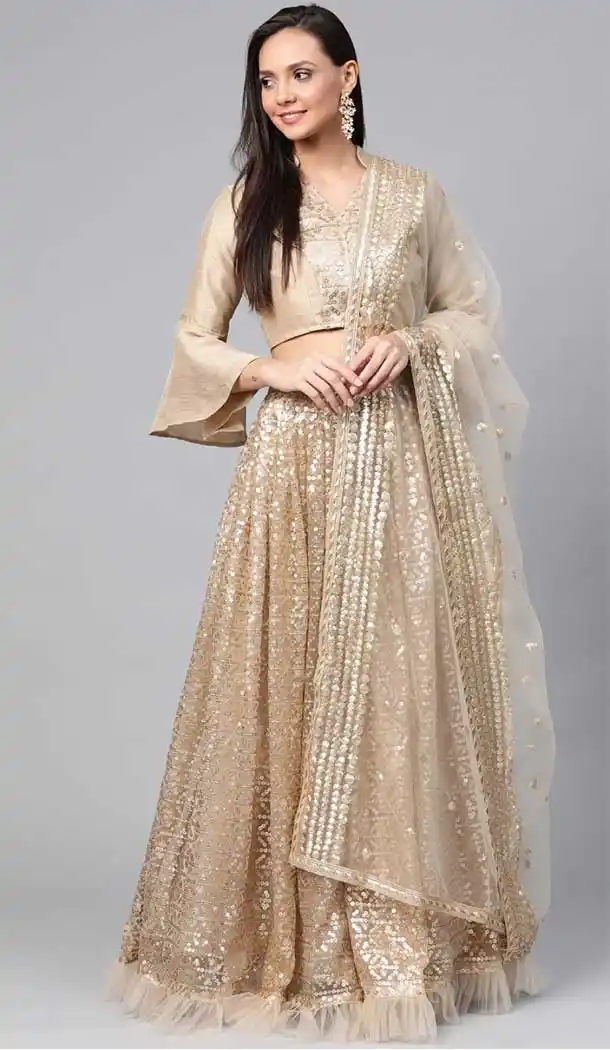 Divine Beige Color Soft Net Designer Party Wear Women Lehenga Choli -1927134524
