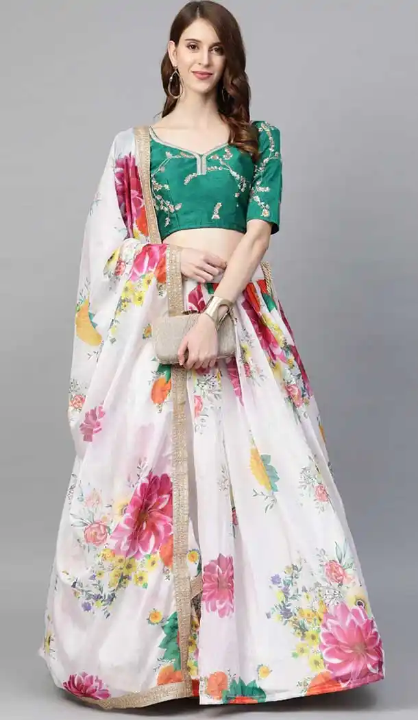 White Color Pure Bt Organza Digital Printed Party Wear Women Lehenga -1928134526