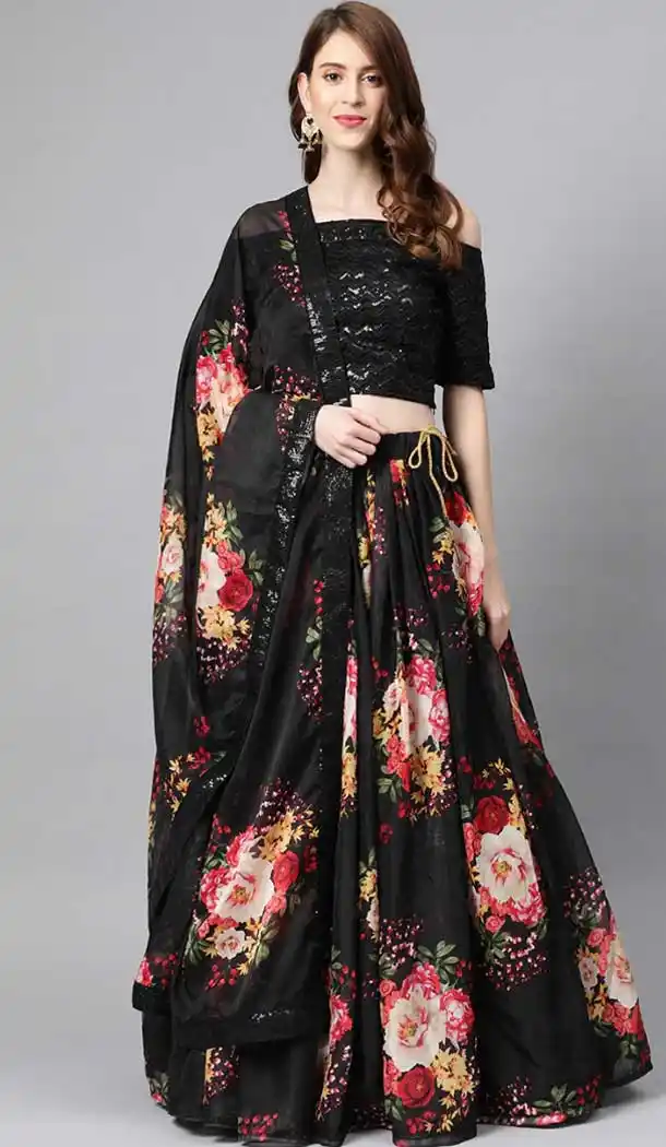 Black Color Pure Bt Organza Digital Printed Party Wear Women Lehenga -1928134529