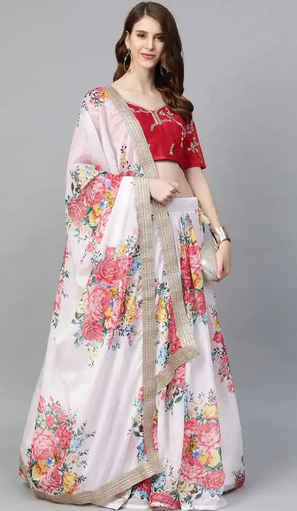 Charming White Color Pure Bt Organza Digital Printed Party Wear Women Lehenga -1928134530