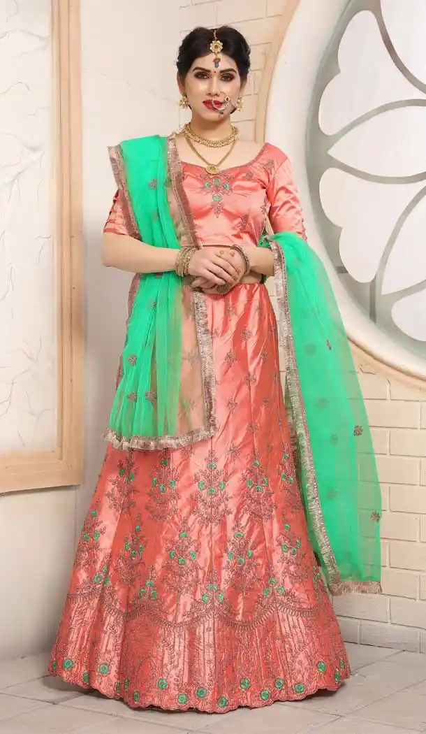Gajari Color Pure Satin Silk Traditional Wear Women Lehenga Choli -1929134535