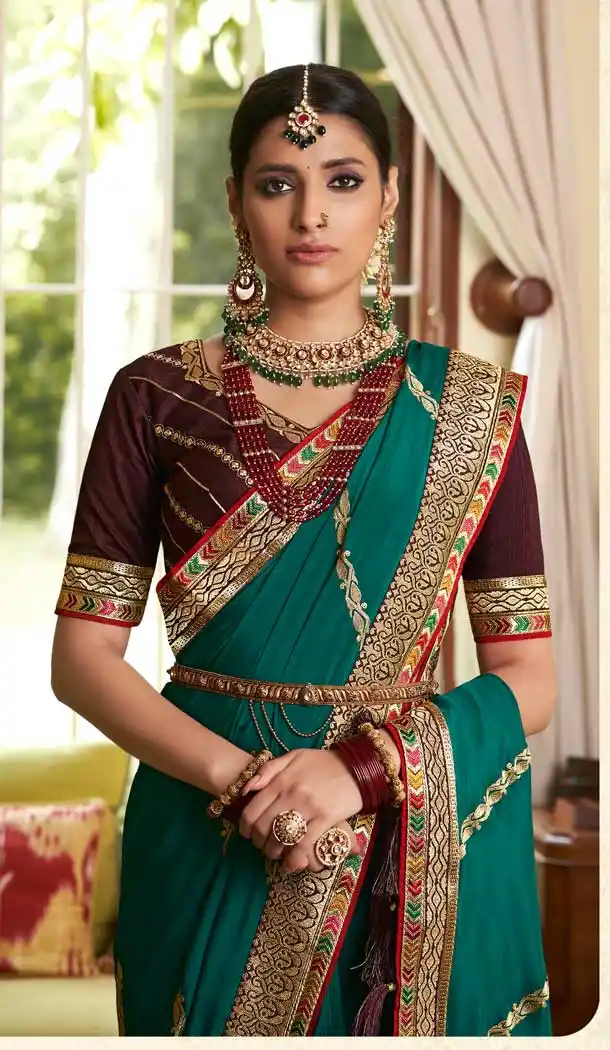 Rama Green Color Soft Crepe Silk Traditional Wear Designer Saree Blouse -1934134563