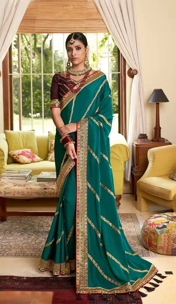 Rama Green Color Soft Crepe Silk Traditional Wear Designer Saree Blouse -1934134563