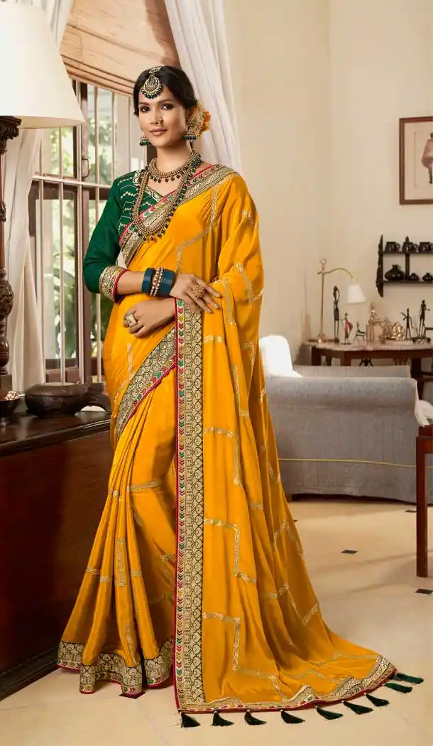 Yellow Color Soft Crepe Silk Traditional Wear Designer Saree Blouse -1934134564