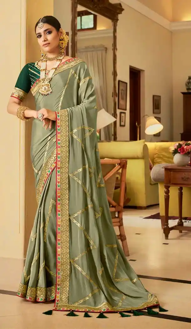 Pista Color Soft Crepe Silk Traditional Wear Designer Saree Blouse -1934134567