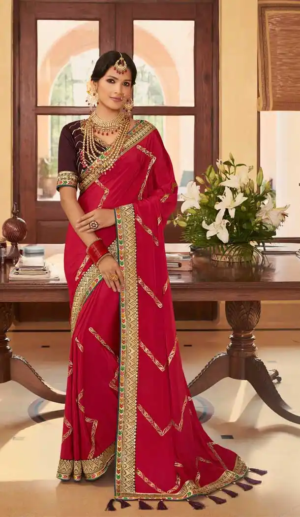 Rose Pink Color Soft Crepe Silk Traditional Wear Designer Saree Blouse -1934134568