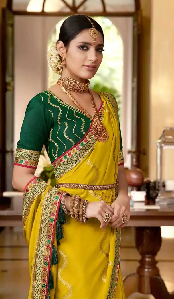 Lemon Color Soft Crepe Silk Traditional Wear Designer Saree Blouse -1934134569