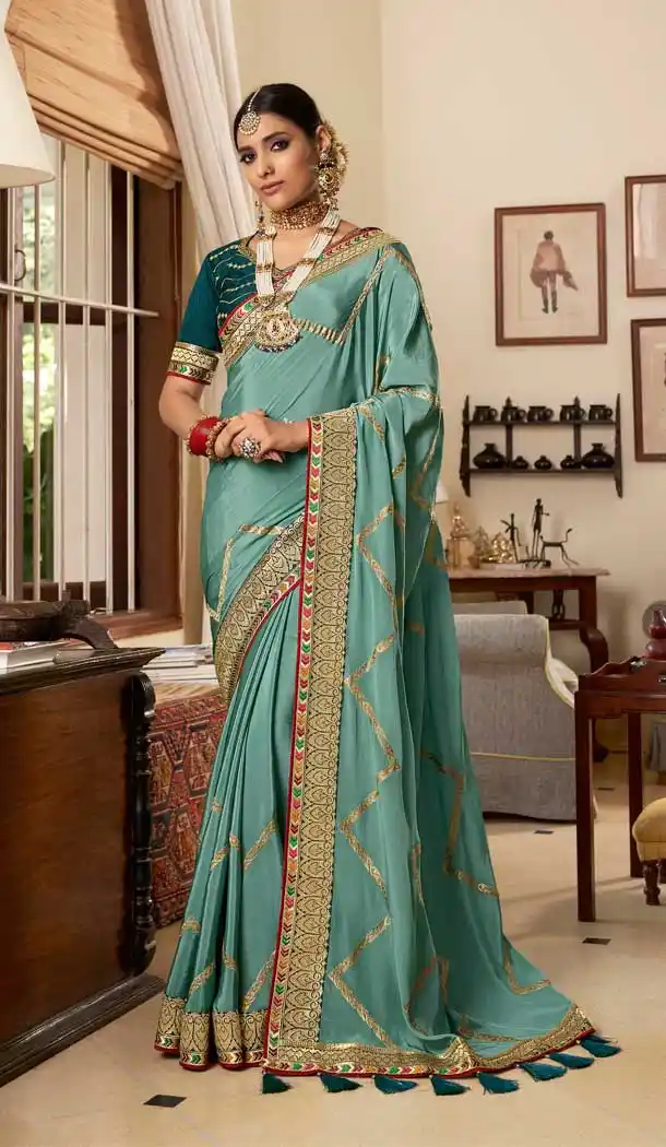 Steel Blue Color Soft Crepe Silk Traditional Wear Designer Saree Blouse -1934134571