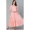 Peach Color Cotton Designer Party Wear Ready Made Kurti Set -1942134609