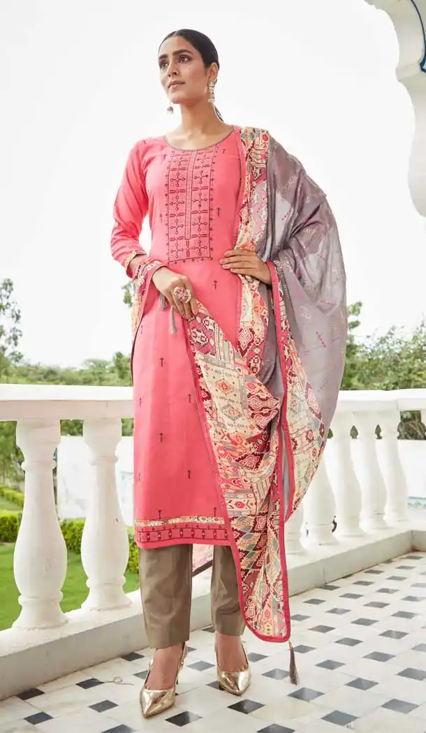 Pink Color Cotton Satin Casual Party Wear Salwar Suit -1957134783