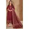 Maroon Color Heavy 14 Kg Rayon Readymade Plus Size Anarkali Suit -1970135012