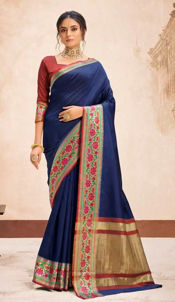 Ethnic Blue Color Silk Classic Casual Party Wear Saree Blouse -1973135022