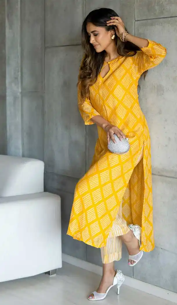 Charming Musterd Color Pure Maslin Party Wear Readymade Kurti -1974135030