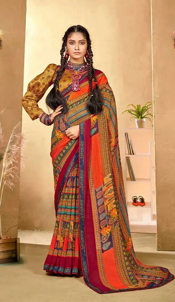 Tantalizing Multi Color Georgette Party Wear Abstract Printed Saree -1998135190