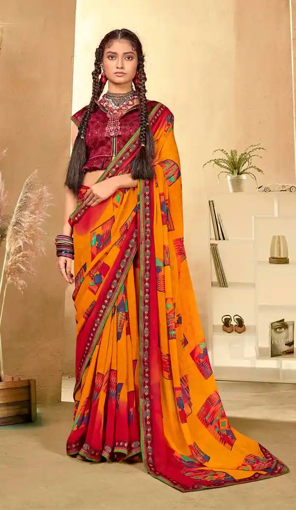 Marvelous Multi Color Georgette Party Wear Abstract Printed Saree -1998135191