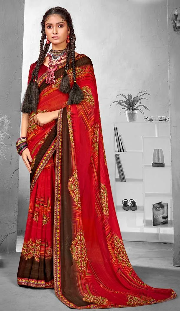 Gleaming Multi Color Georgette Party Wear Abstract Printed Saree -1998135196