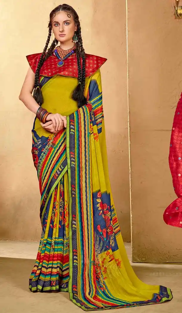 Unique Multi Color Georgette Party Wear Abstract Printed Saree -1998135197