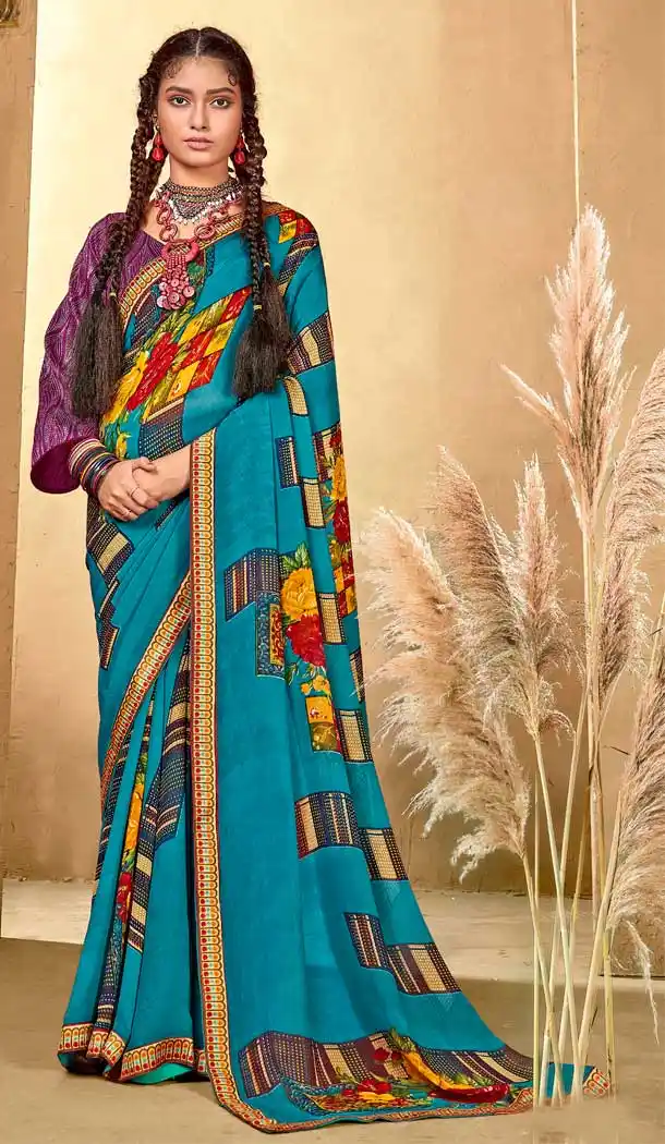 Majesty Multi Color Georgette Party Wear Abstract Printed Saree -1998135199