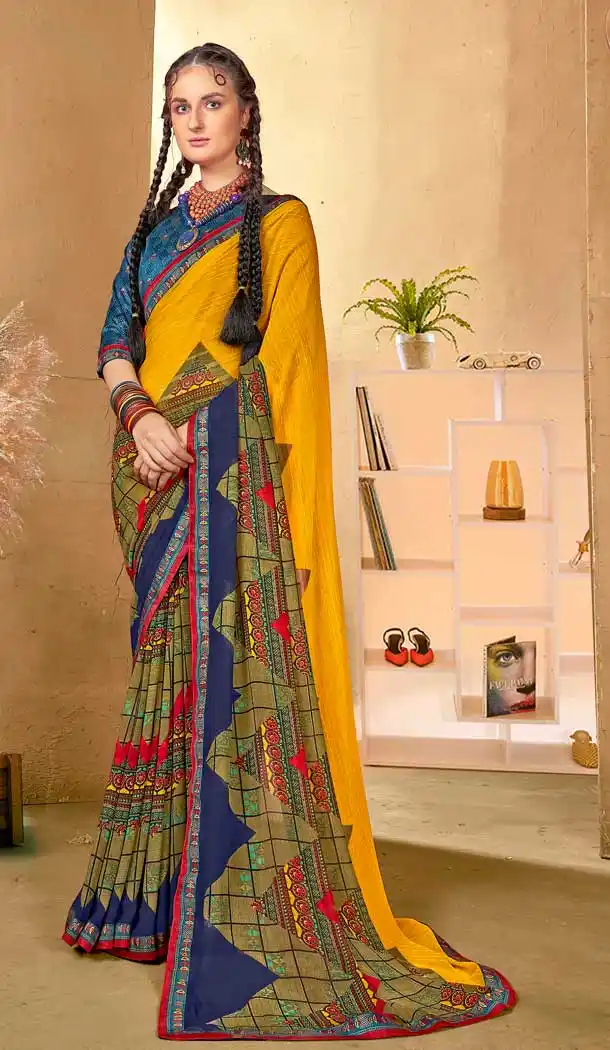 Enigmatic Multi Color Georgette Party Wear Abstract Printed Saree -1998135201