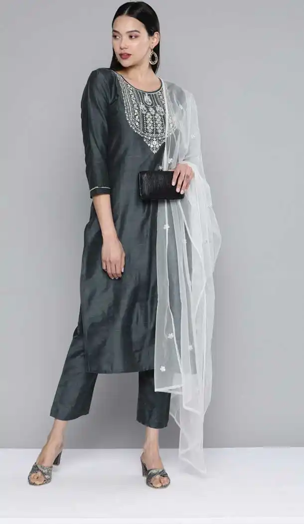 Black Color South Cotton Party Wear Readymade Salwar Suit -2056135690