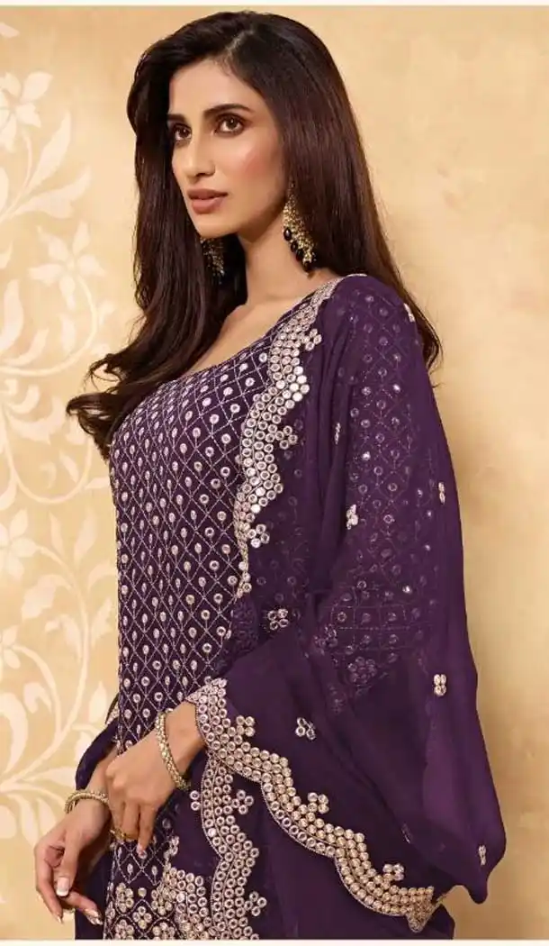 Fascinating Purple Color Faux Georgette Pakistani Style Palazzo Salwar Suit -2059135708