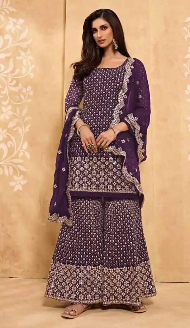 Fascinating Purple Color Faux Georgette Pakistani Style Palazzo Salwar Suit -2059135708