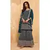 Sea Blue Color Faux Georgette Pakistani Style Palazzo Salwar Suit -2059135709
