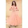 Peach Color Rayon Printed Work Readymade Plus Size Long Kurti -2076135834