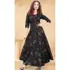 Black Color Rayon Printed Work Readymade Plus Size Long Kurti -2076135835
