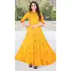 Scintillating Yellow Color Rayon Printed Work Readymade Plus Size Long Kurti -2076135846