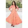 Enigmatic Peach Color Rayon Printed Work Readymade Plus Size Long Kurti -2076135847
