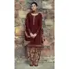 Coffee Color French Creap Embroidered Punjabi Patiyala Salwar Suit -2081135875