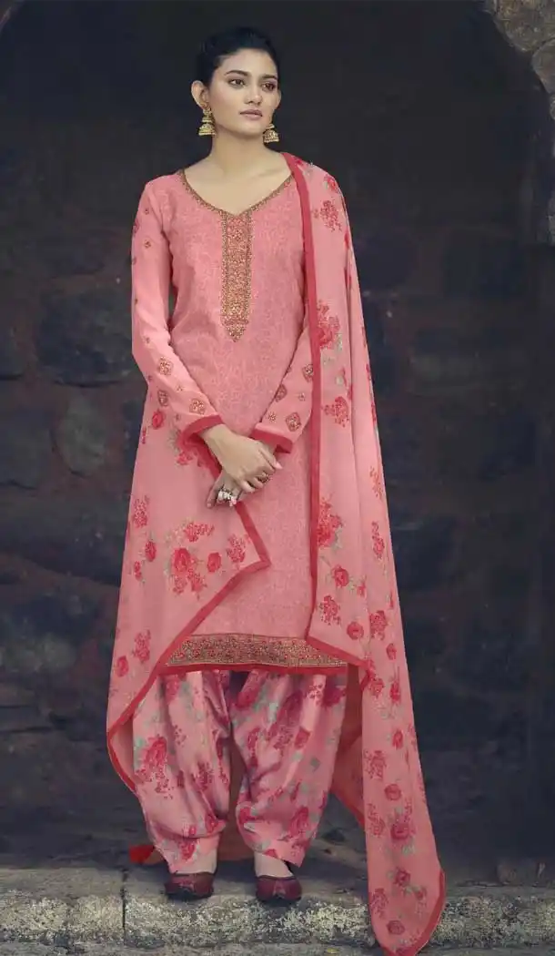 Pink Color French Creap Embroidered Punjabi Patiyala Salwar Suit -2081135879