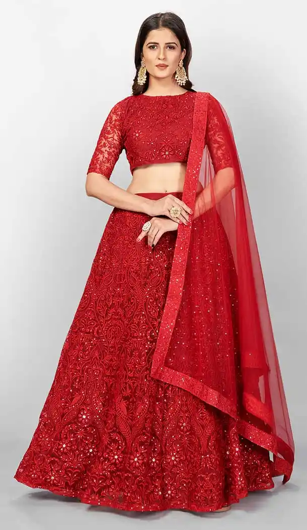 Red Color Soft Net Designer Party Wear Women Lehenga Choli -2102136057