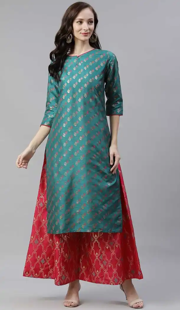 Green Red Color Poly Silk Casual Party Wear Readymade Plus Size Kurti -2105136114