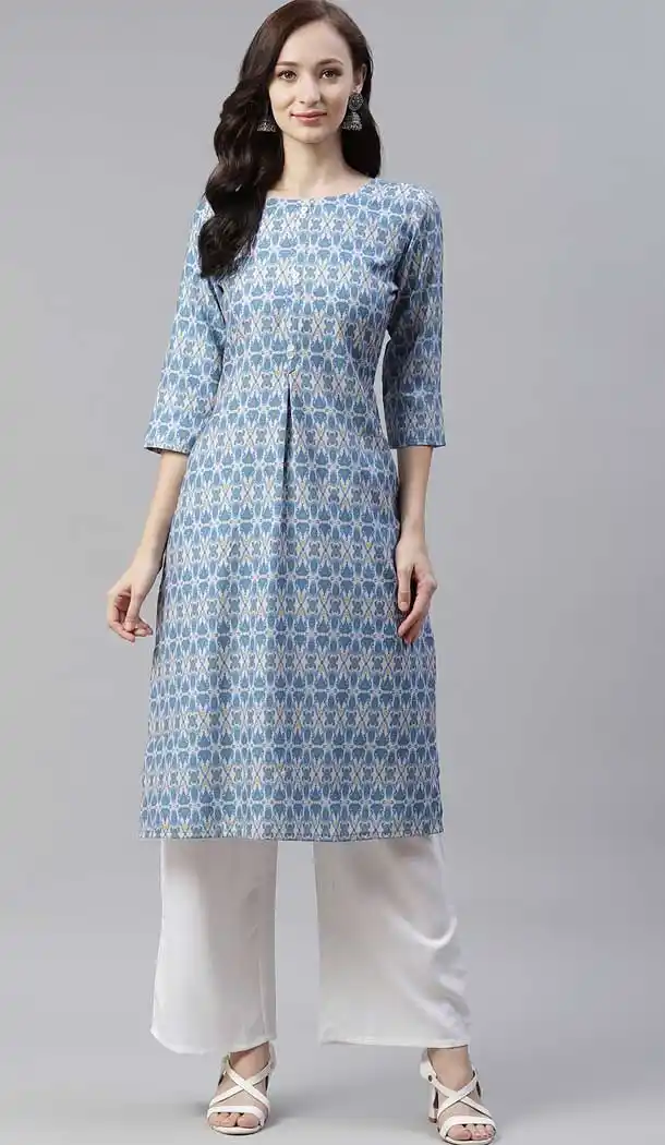 Blue White Color Poly Rayon Casual Party Wear Readymade Plus Size Kurti -2105136116