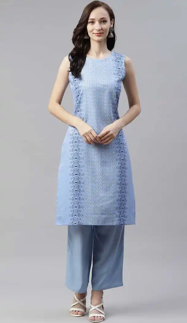 Light Blue Color Poly Rayon Casual Party Wear Readymade Plus Size Kurti -2105136117