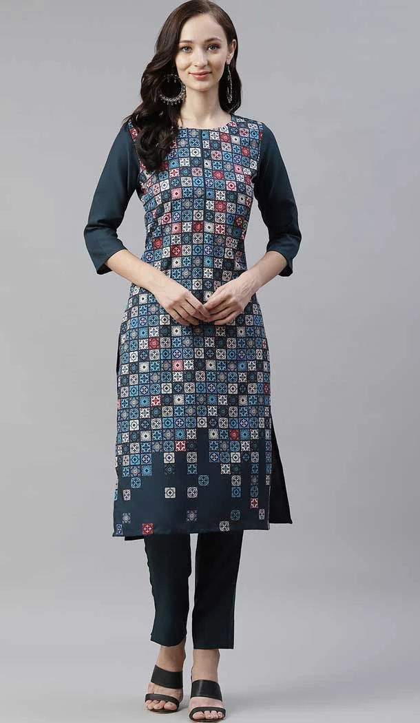 Dark Green Color Poly Rayon Casual Party Wear Readymade Plus Size Kurti -2105136124