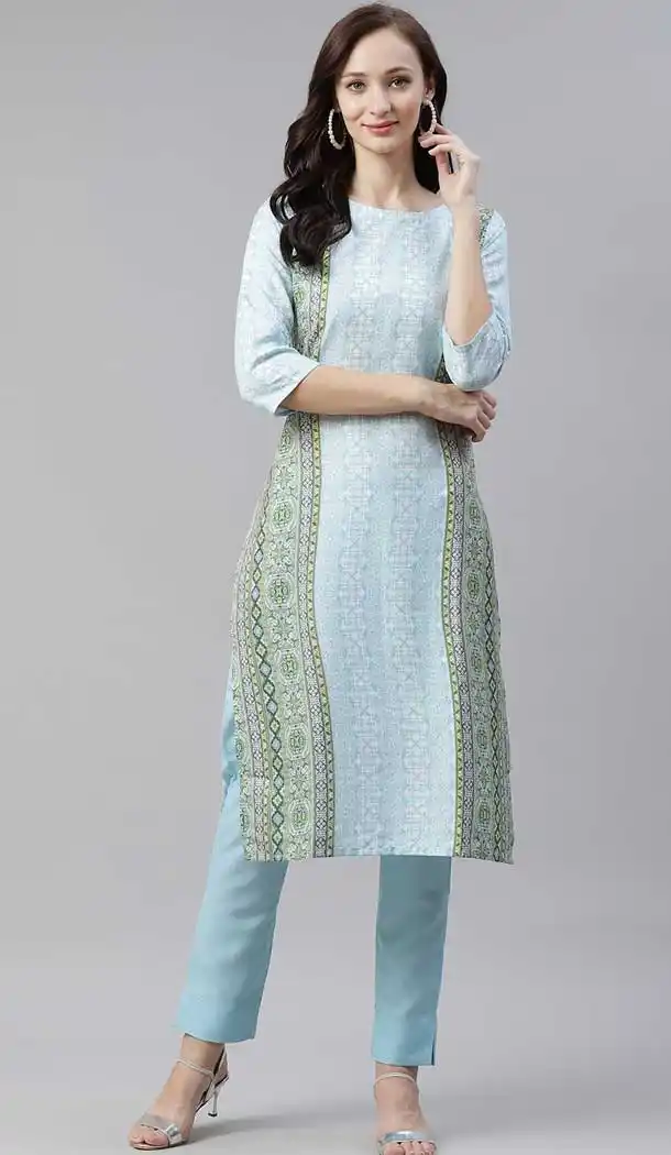 Light Blue Color Poly Rayon Casual Party Wear Readymade Plus Size Kurti -2105136133
