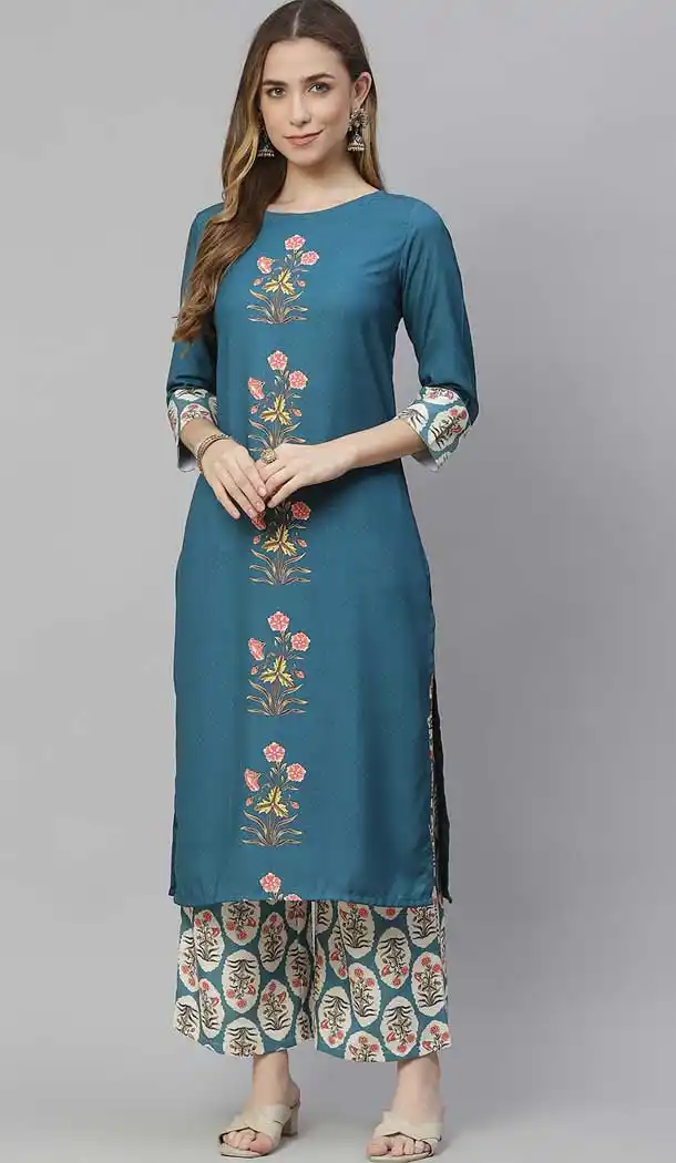 Ravishing Blue Color Poly Rayon Casual Party Wear Readymade Plus Size Kurti -2105136137