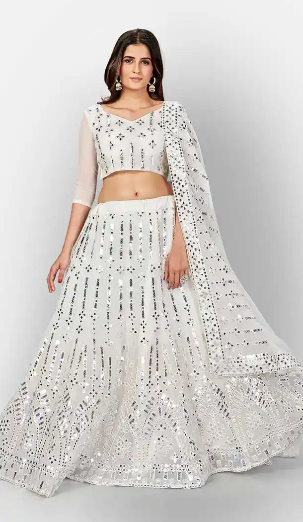 White Color Georgette Designer Party Wear Traditional Lehenga Choli -2106136138