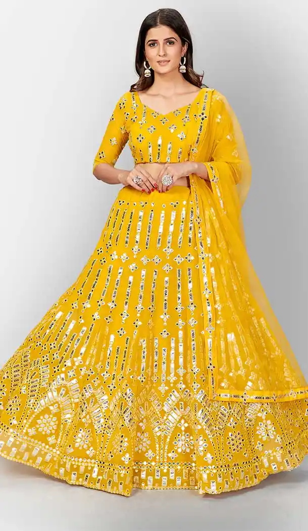 Yellow Color Georgette Designer Party Wear Traditional Lehenga Choli -2106136139
