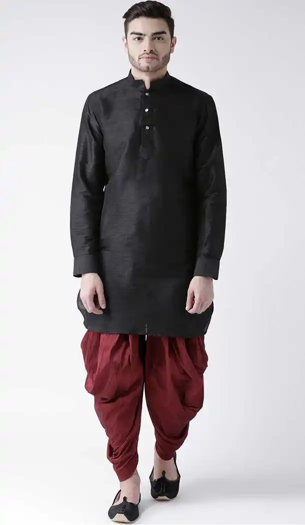 Black Color Art Dupion Silk Designer Party Wear Readymade Dhoti Kurta -2115136234