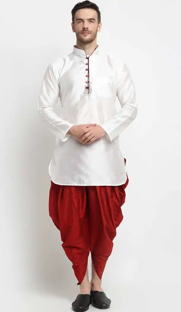 Ravishing White Color Art Dupion Silk Designer Party Wear Readymade Dhoti Kurta -2115136243