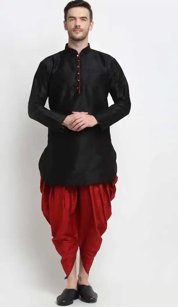 Enigmatic Black Color Art Dupion Silk Designer Party Wear Readymade Dhoti Kurta -2115136244