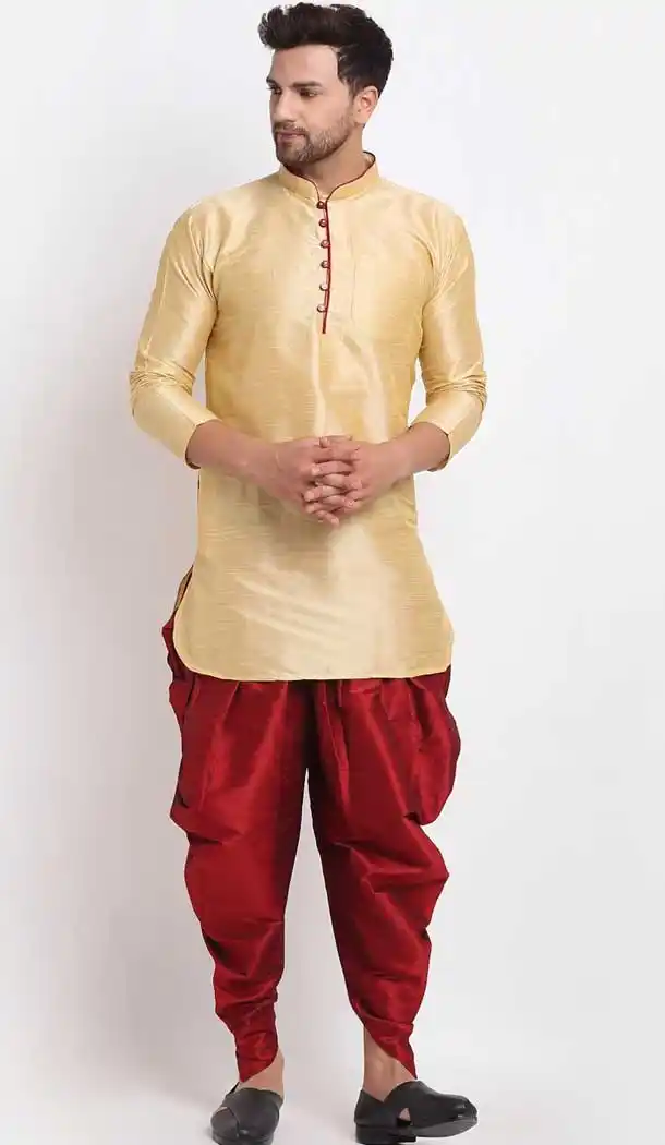 Melodic Gold Color Art Dupion Silk Designer Party Wear Readymade Dhoti Kurta -2115136245