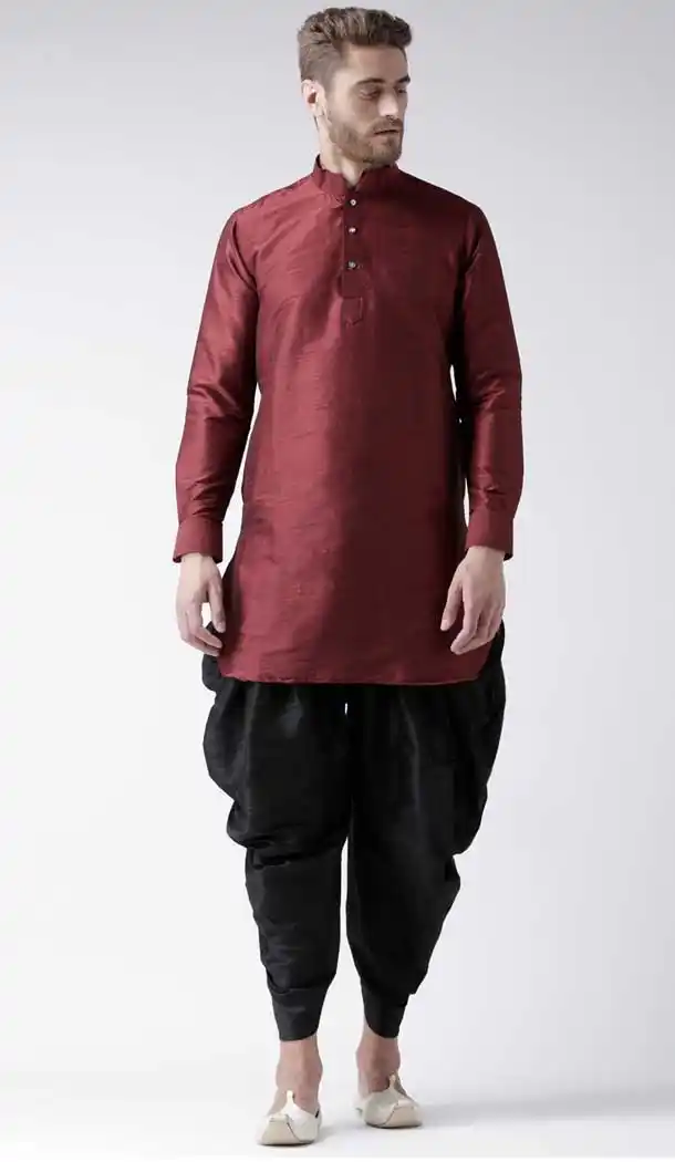 Magnificent Maroon Color Art Dupion Silk Designer Party Wear Readymade Dhoti Kurta -2115136254